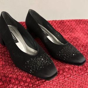 Stuart Weitzman - Block Heel, Black Beaded Dress Shoes -Size 9B